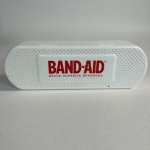Band Aid Plastic Container Box Hinged Lid Storage  White with Bandages & Insert